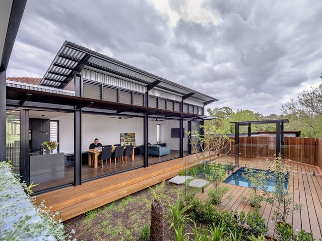 HOME NEW BUILD *ONE TIME USE ONLY* Tin Shed house at Gymea designed using passive solar and sustainable design principles. MUST CREDIT: Architect Ironbark Architecture, Builder Build by Design, Pics by The Guthrie Project