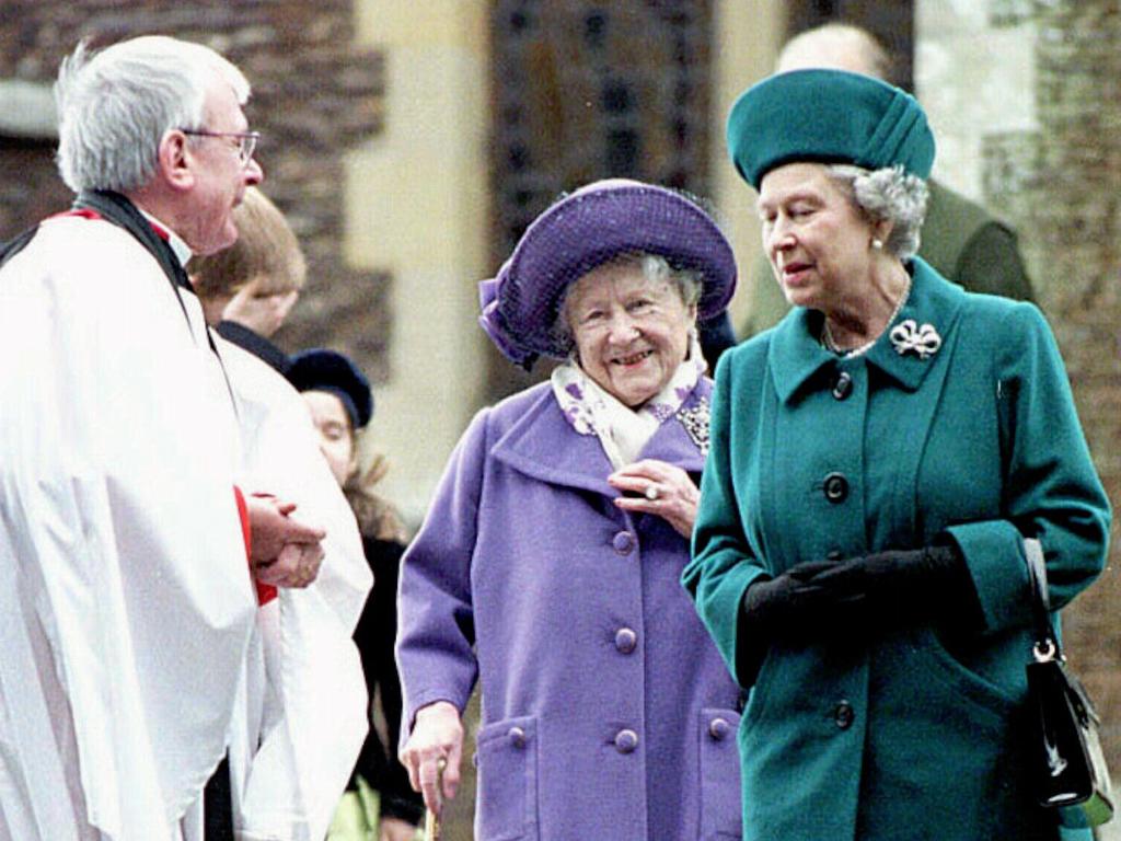 Two queens - the Queen and her beloved mother, the Queen Mother - leave Sandringham Church after attending the Christmas morning service in 1997. Picture: AP Photo/ John Stillwell