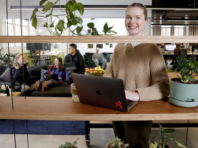 Graham van der Westhuizen, Maren Smith, Jason Fidel and Madeleine Huxley at their Paper Moose workplace. Picture: Toby Zerna