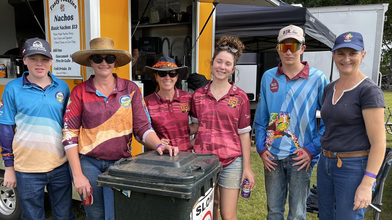 Nate, Anna, Megan, Paige, Harry and Catherine from the Kingaroy Scouts at the Kingaroy Show on Saturday, May 3 2025. The Scouts are on bin duty for the show, helping with rubbish removal and making sure all the bins stay empty and tidy.