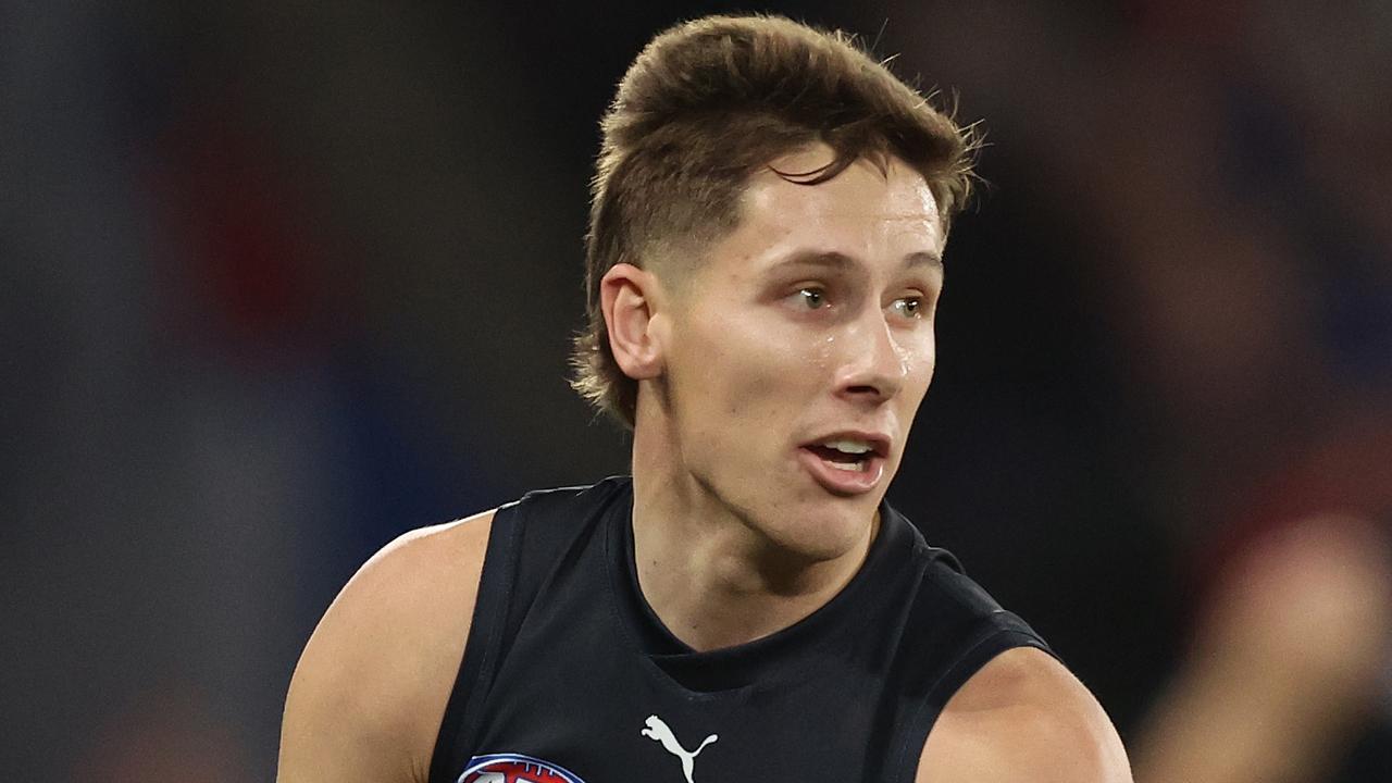 Lachie Fogarty has become an important part of Carlton’s forward half and is averaging 13 disposals, three tackles and 0.5 goals per game this season. Picture: Robert Cianflone / Getty Images