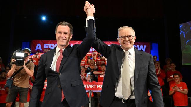 NSW Labor Leader Chris Minns with Anthony Albanese in Sydney on Sunday. Picture: AAP