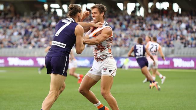 Tagger Matt de Boer did a number on Freo star Nat Fyfe. Picture: Getty Images