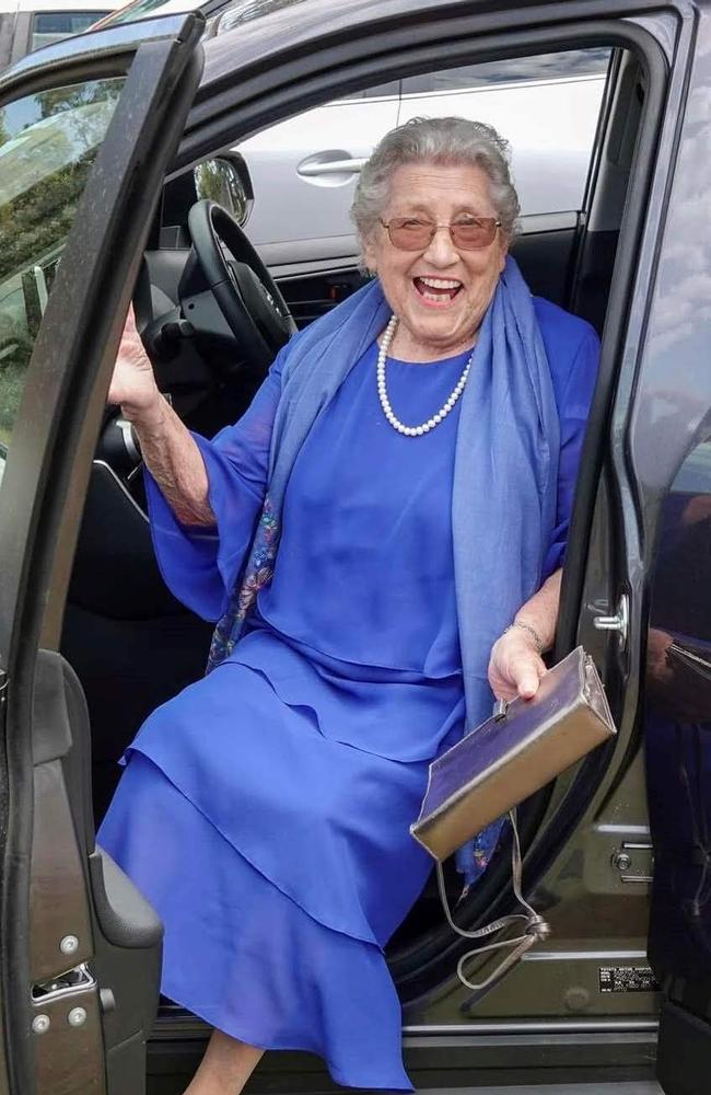 Joy Shelbourne Chellew, on her way to her 100th birthday party.