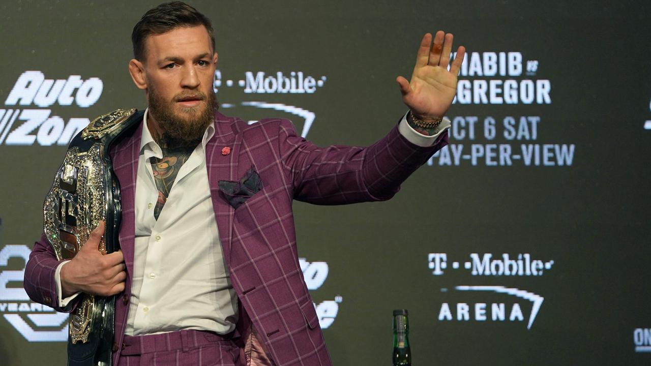 Two-division UFC champion Conor McGregor shows off his injured finger.