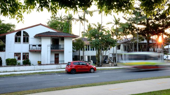 Existing buildings on the site of a nine storey apartment tower and shopping development proposed for the Cairns Esplanade at Cairns North. Picture: Isaac McCarthy