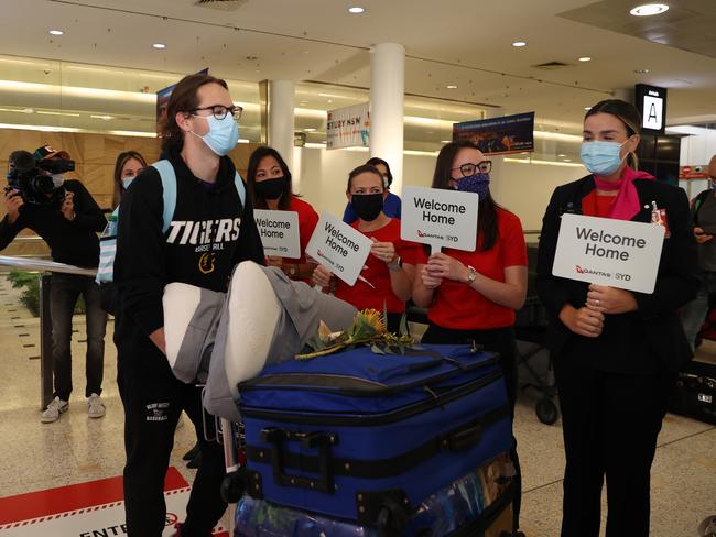 The first overseas passengers arrive into Australia amid lifted travel restrictions. Picture: Dylan Coker