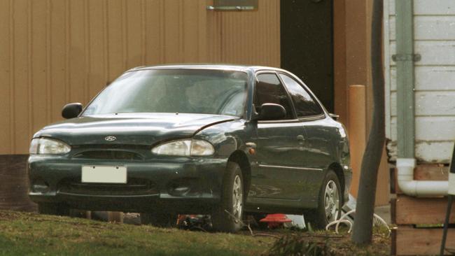 The blue Hyundai seized by police for forensic testing in connection with the murders of Sgt Gary Silk and Sen-Constable Rodney Miller. Picture: Trevor Pinder