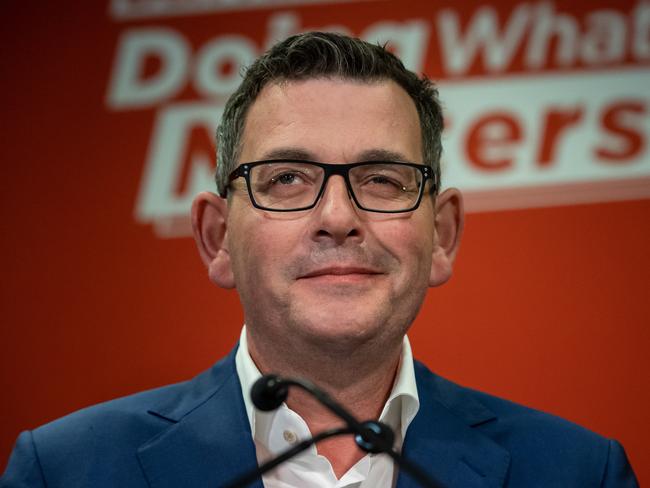 Leader of the Victorian Labor Party Daniel Andrews wife Catherine Andrews and children Noah, Grace, and Joseph. (Oldest to youngest order)2022 Victorian Labor election party. Daniel Andrews supporters at the Headquarters on Victorian election 26th November 2022. Picture: Jason Edwards