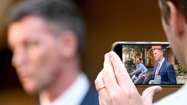 Transport Minister Mark Bailey faces the media on Wednesday afternoon. Picture: John Gass/NCA NewsWire