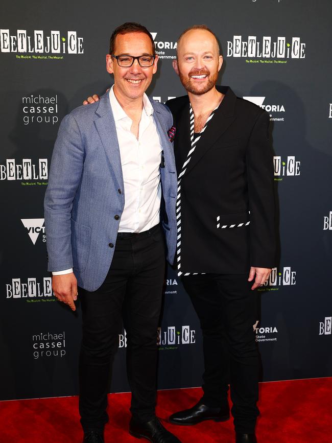 Major Events Minister Steve Dimopoulos and theatre show producer Michael Cassel. Picture: Mark Stewart