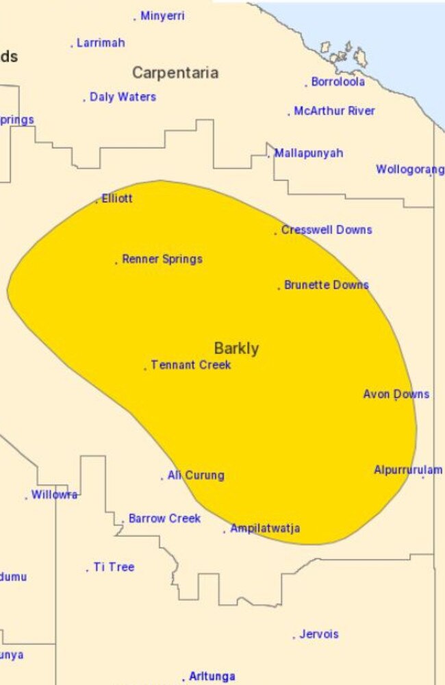 Tennant Creek is expected to cop the brunt of ex-Tropical Cyclone Ellie as it moves north towards the Top End. Picture: Bureau of Meteorology