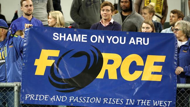 Force supporters express their views at the Wallabies Test.