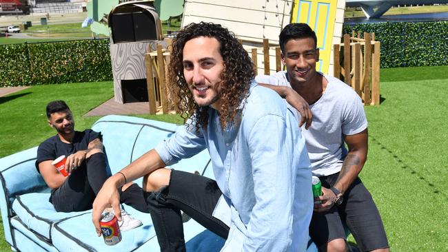 Harrison Raphael, Dylan Auciello and Danny Cooray at Archie’s on the Pontoon on the River Torrens in 2018. Picture: AAP/ Keryn Stevens