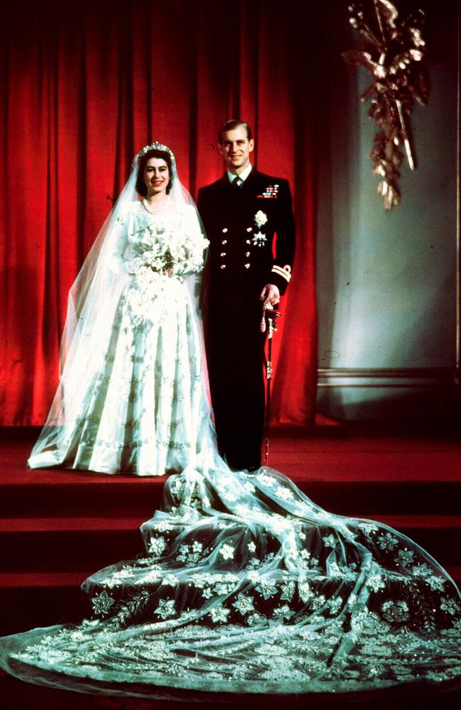 Queen Elizabeth II with Prince Philip at her wedding in 1947.