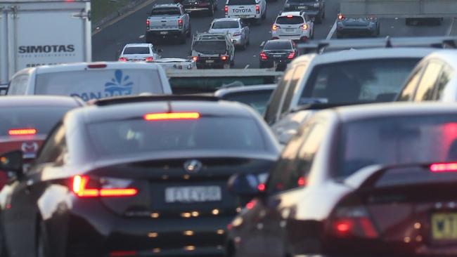 A crash has closed several lanes and an off ramp on the Captain Cook Bridge in Brisbane’s CBD. Picture: John Grainger