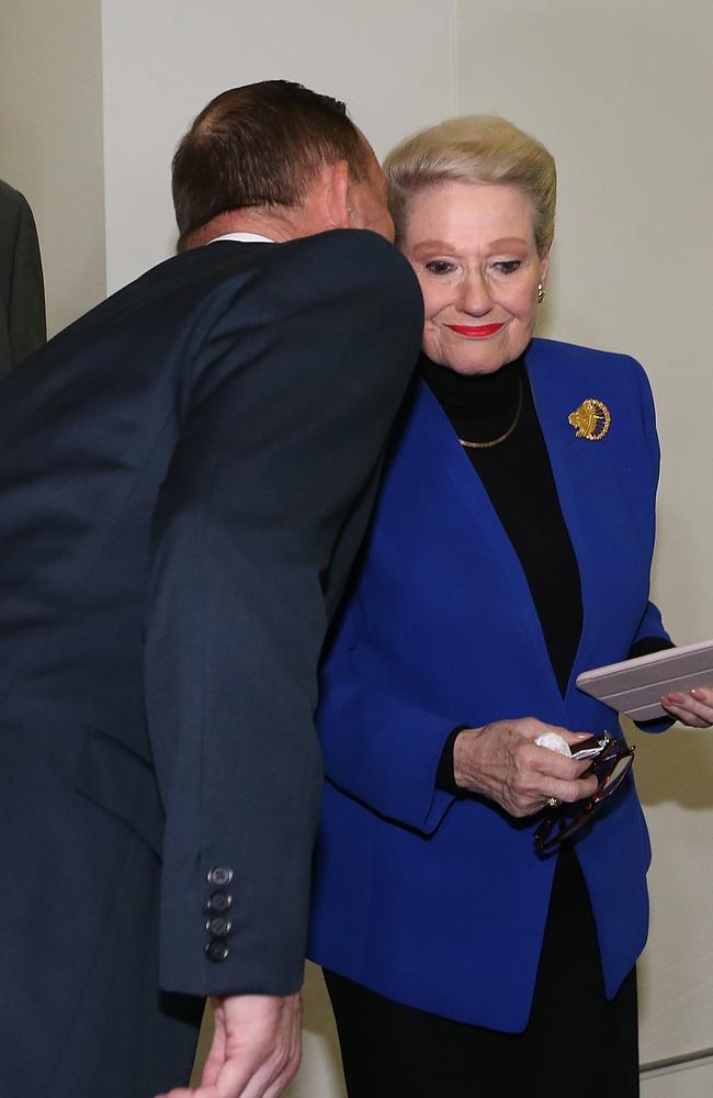 Friend became foe: Then-Prime Minister Tony Abbott kisses Bronwyn Bishop after she was elected speaker. Last year, he asked her to resign.