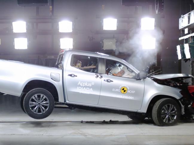 Mercedes-Benz X Class ute crash test (screen shot from a video). Picture: Supplied.