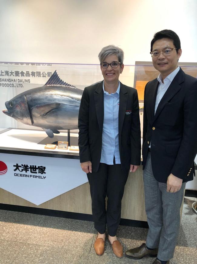 Kylie Petherick in Shanghai with President Bo of Ocean Family. Picture: Supplied