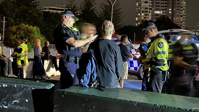 Police speaking with drivers pulled over during a road safety operation at Surfers Paradise in March. Picture: Keith Woods.