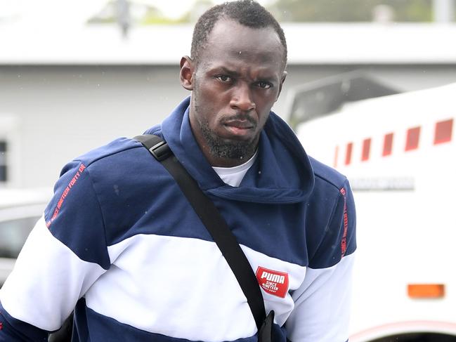 Eight-time Olympic sprinting gold medalist Usain Bolt leaves following a training session with the Central Coast Mariners in Lisarow, NSW, Wednesday, October 17, 2018. (AAP Image/Joel Carrett) NO ARCHIVING