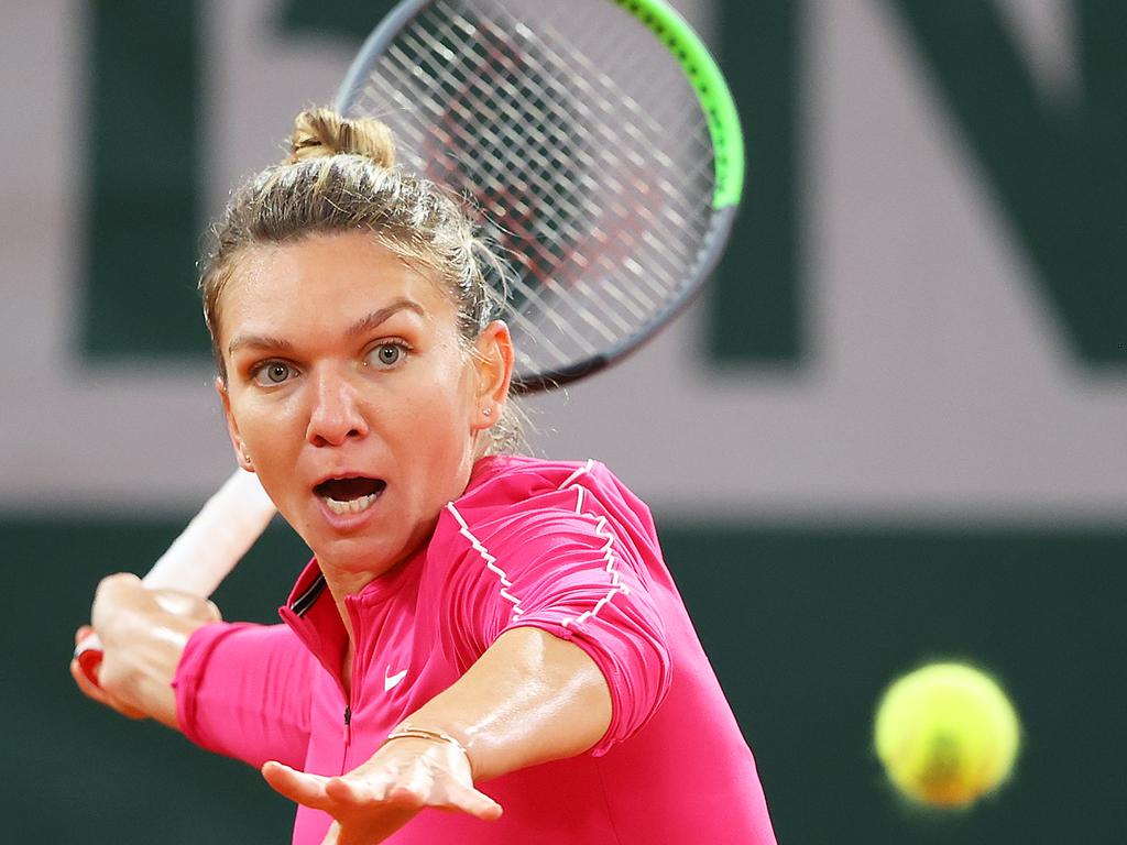 Simona Halep during her fourth round match against Iga Swiatek.