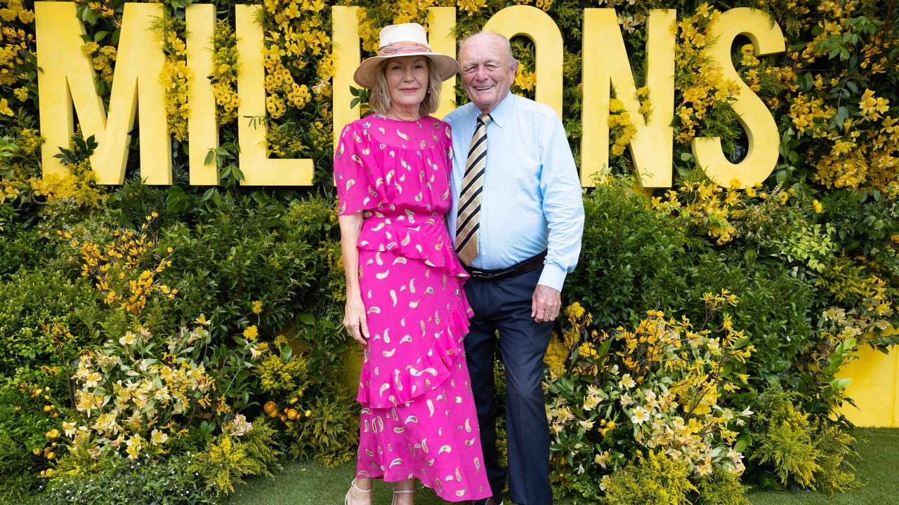 Katie Page and Gerry Harvey at the Magic Millions race day. Picture by Luke Marsden.