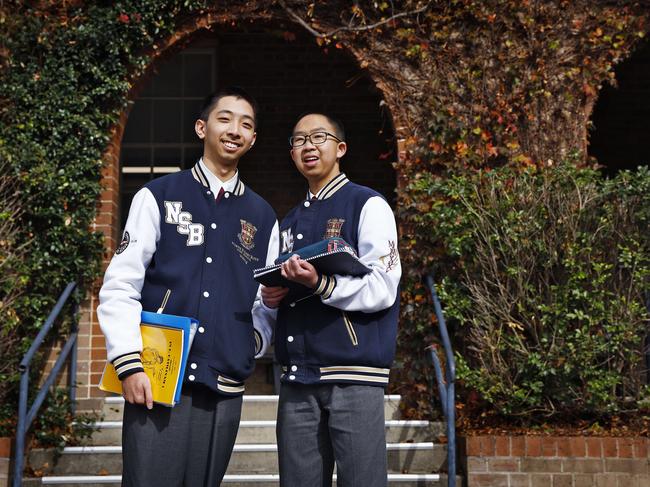 North Sydney Boys High School Year 12 Latin students (L to R) Weiming Wong and Ray Huang pictured at their school earlier this year. Picture: Sam Ruttyn