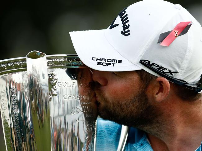 Marc Leishman celebrate his BMW Championship a win earlier this month.