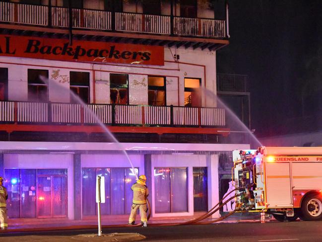 Flames destroy the Spotted Dog and the Federal Backpackers.