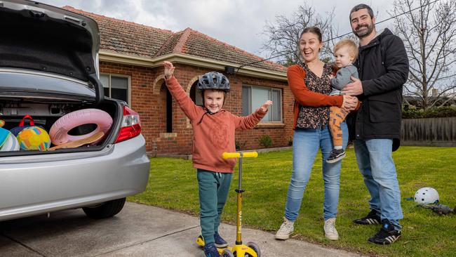 Garth Turnbull and wife Hayley Chalmers-Robinson, as well as their kids Jack, 2, and Hamish, 5, are selling up in Reservoir. Picture: Jason Edwards