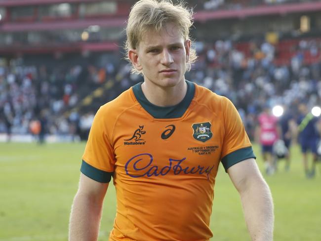 SANTA FE, ARGENTINA - SEPTEMBER 7: Max Jorgensen of Australia leaves the field at the end of the Rugby Championship 2024 match between Argentina and Australia at Brigadier General Estanislao Lopez Stadium on September 7, 2024 in Santa Fe, Argentina. (Photo by Daniel Jayo/Getty Images)