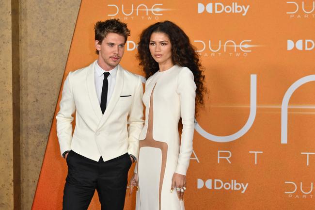 US actress Zendaya (R) and US actor Austin Butler arrive for the premiere of âDune: Part Twoâ at Josie Robertson Plaza in Lincoln Center on February 25, 2024, in New York City. (Photo by ANGELA WEISS / AFP)