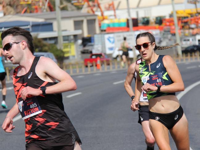 Leanne Pompeani on her way to breaking the Burnie 10 race record on Sunday. Picture: Supplied