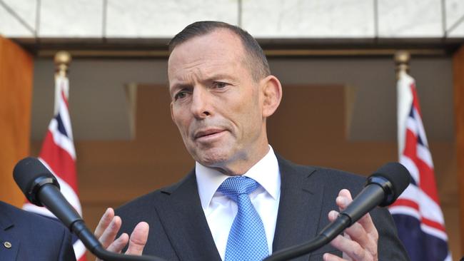 Tony Abbott speaks to the media during a press conference at Parliament House in Canberra.