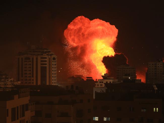 A fireball erupts during the Israeli bombardment of Gaza City on October 9. Picture: AFP