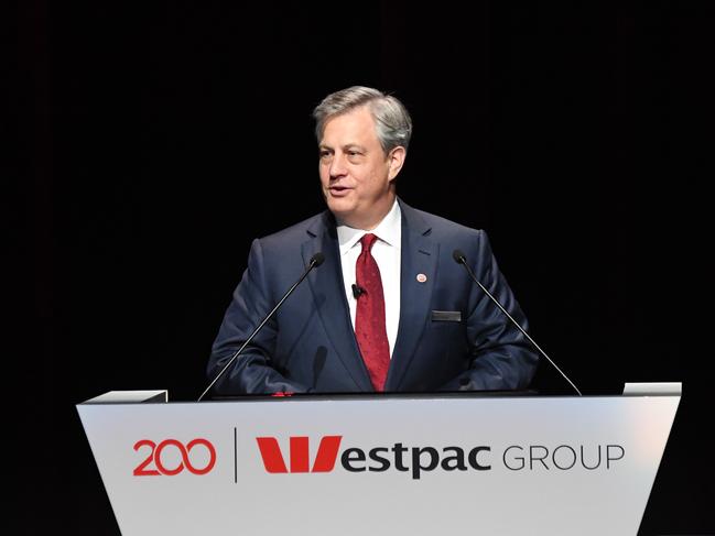 Brian Hartzer, Managing Director and CEO of Westpac speaks during the Westpac Group 2017 annual general meeting in Sydney, Friday, December 8, 2017. (AAP Image/Peter Rae) NO ARCHIVING