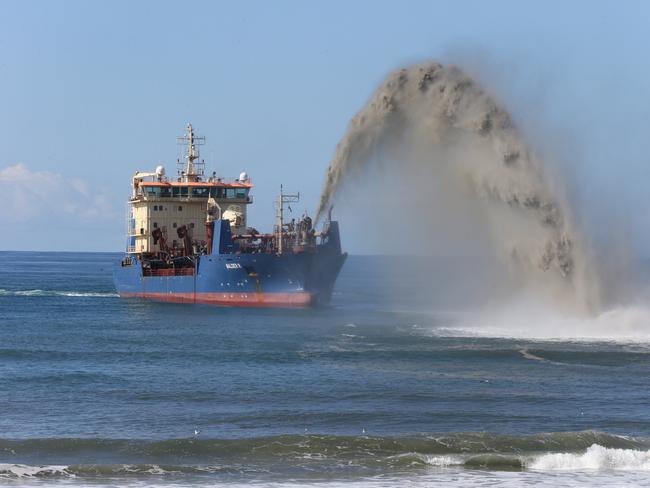 The Giant Dredge made for a spectacular sight at Miami today as small waves allowed it to move close to shore. . Picture Glenn Hampson