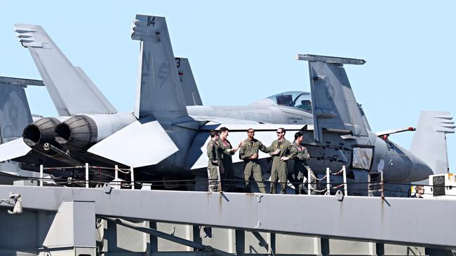 The USS Ronald Reagan arrives in Brisbane. Picture: Annette Dew