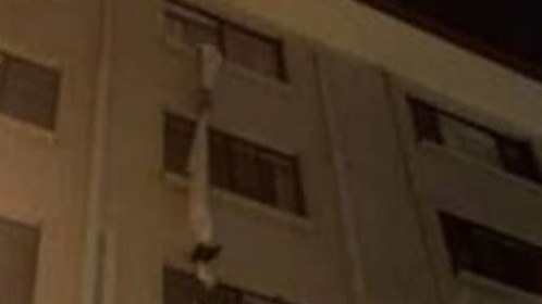 A man has been charged after allegedly escaping Covid-19 hotel quarantine in Perth by climbing out of a window on the fourth floor, then using a rope made out of bed sheets to descend and flee. Picture: WA Police