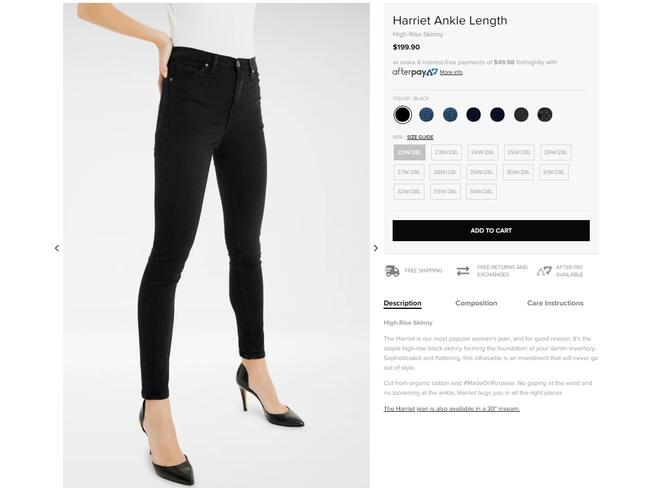 The Harriet Jeans completely sold out after the Hollywood star-turned-royal wore them for the first time. Picture: Outland Denim