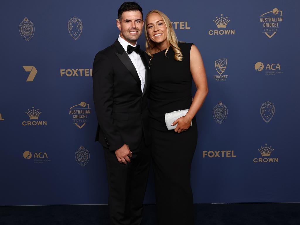 MELBOURNE, AUSTRALIA - FEBRUARY 03: Kim Garth and partner attend the 2025 Cricket Australia Awards at Crown Palladium on February 03, 2025 in Melbourne, Australia. (Photo by Graham Denholm/Getty Images for Cricket Australia)