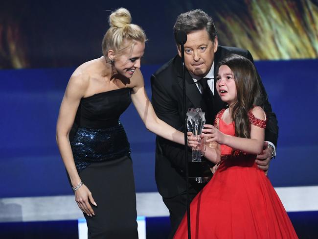 Brooklynn Prince accepts Best Young Actor/Actress for ‘The Florida Project’ onstage during The 23rd Annual Critics’ Choice Awards at Barker Hangar on January 11, 2018 in Santa Monica, California. Picture: Getty