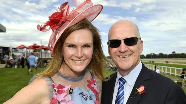 Ladbrokes Sale Cup. Racegoers are pictured attending Cup Day horse races at Sale Turf Club, Sunday 27th October 2024. Vicki Miller and husband Danny O’Brien, Shadow Minister for Gaming and Roads portfolio. Picture: Andrew Batsch