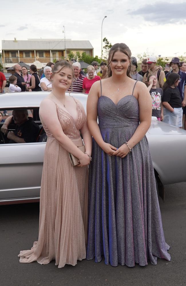 Chloe Hanson and Shaye Johnson arriving at the 2023 Kingaroy State High School formal.