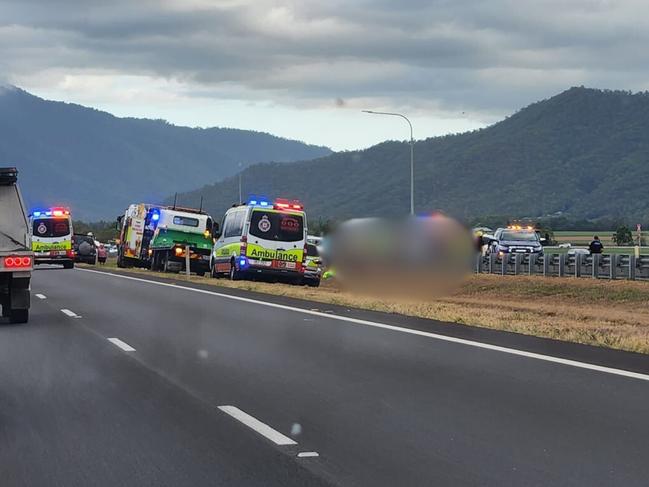 Emergency services at a serious traffic incident, Bruce Hwy north of Gordonvale.