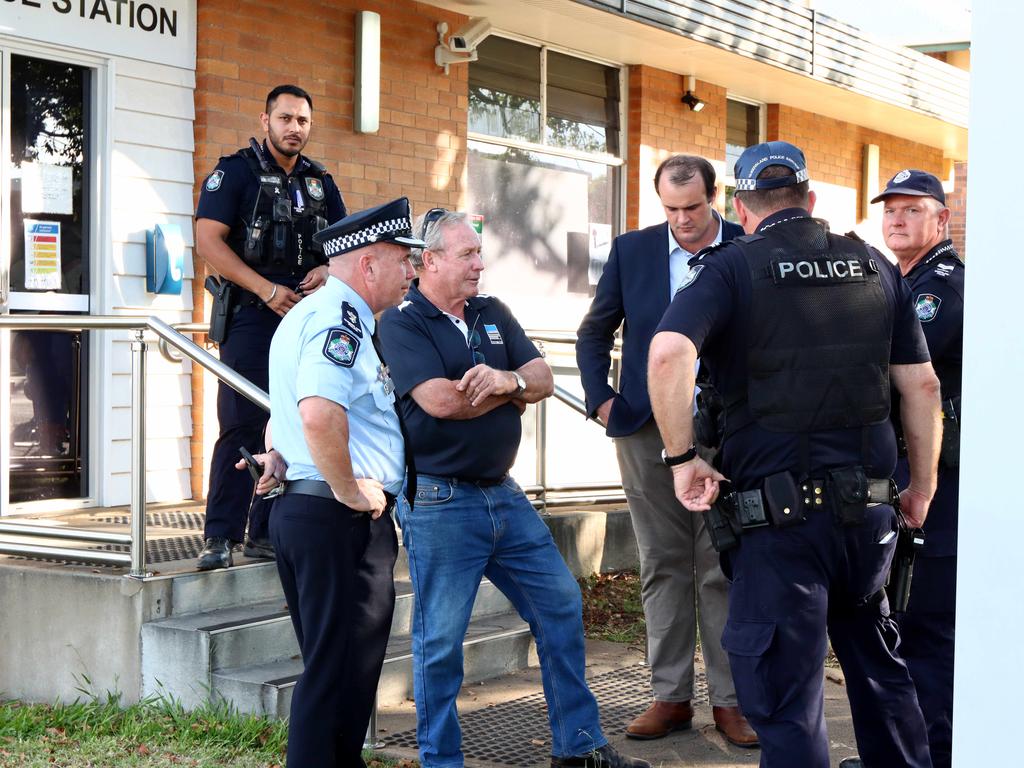 Queensland Police officers assemble outside the station where the murdered officers worked. Picture David Clark NCA/Newswire