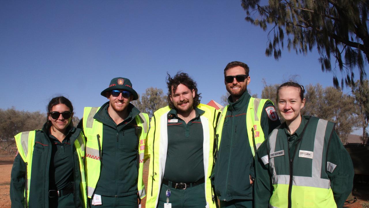 St John's paramedics Ryan, Amber, Maddison, Alex, and Justin at the Deep Well checkpoint. Picture: Gera Kazakov