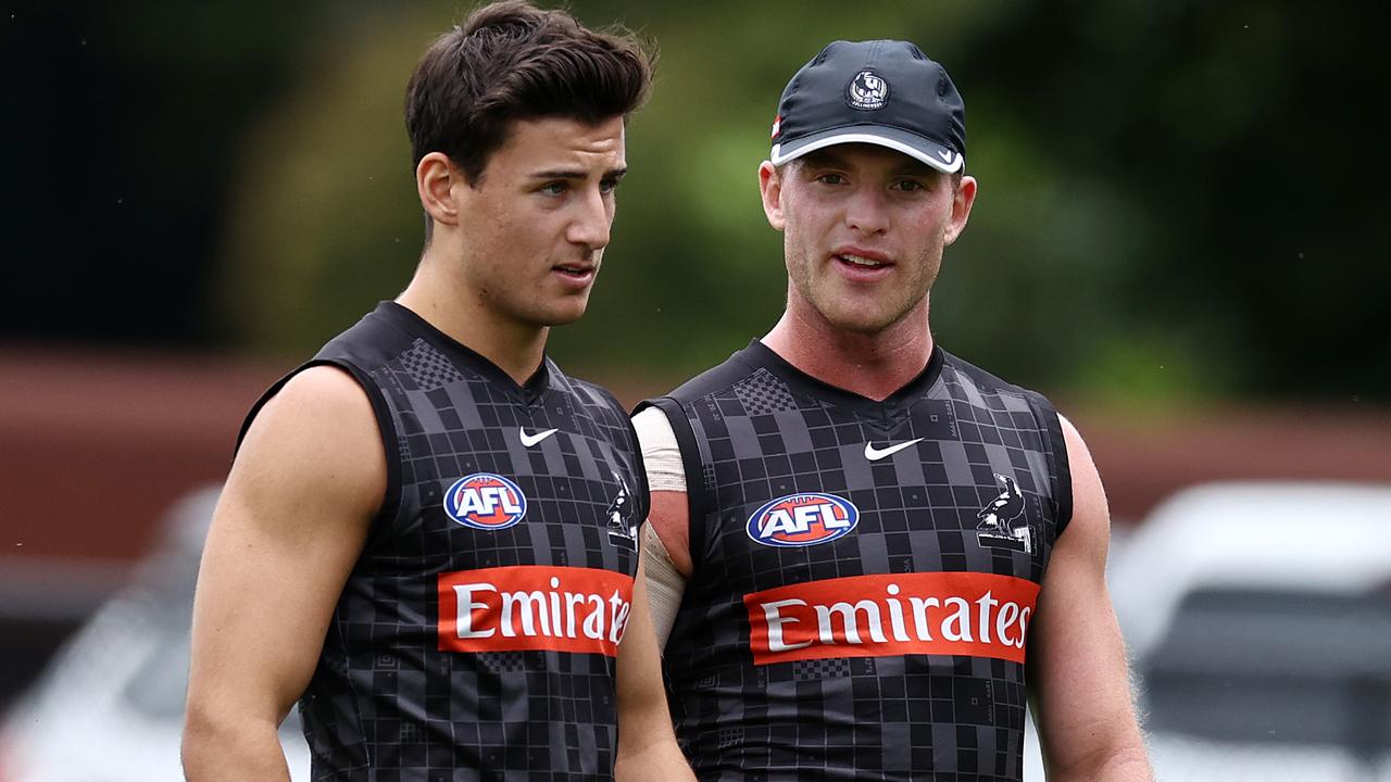 Collingwood training at Olympic Park. Nick Daicos and Tom Mitchell. Picture by Michael Klein