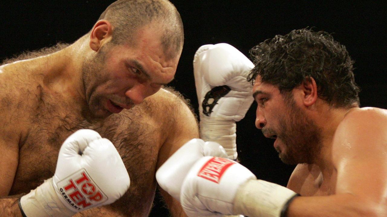 Former boxing world champion Nikolai Valuev (left) has been hospitalised in Russia. Picture: AFP Photo DDP/Marcus Brandt